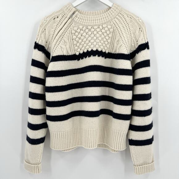 Ba&sh Palo Cream Black Striped 100% Wool Pullover Sweater Women’s Size Medium - Picture 3 of 11